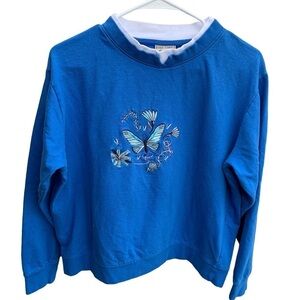 Vintage Embroidery Butterflies Crewneck Sweatshirt Gold Coast Women’s Size Large
